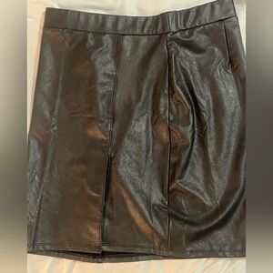 Naked Wardrobe Black Vegan Leather Mini Skirt w/ Slit Size M NWOT